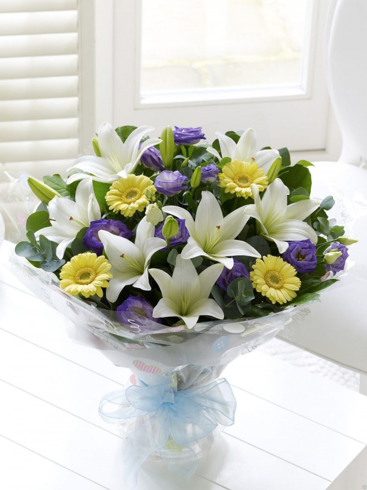 baby boy flowers and balloon