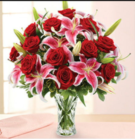 Red Rose & Pink Lily Hand-tied