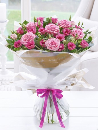 Pink Lisianthus & Rose Hand-tied