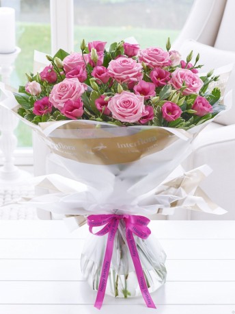 Happy Birthday Pink Lisianthus & Rose Hand-tied