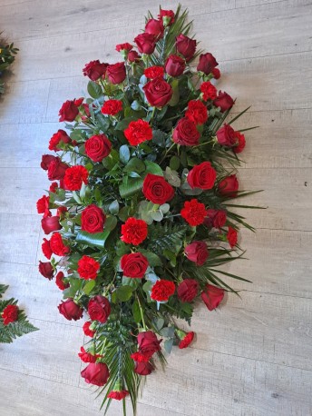 Carnation & Rose Casket Spray - Red
