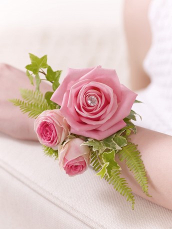 Pink Rose & Fern Wrist Corsage