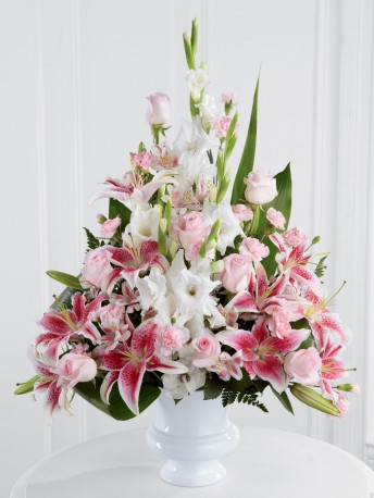 Pink Rose, Lily and Gladioli Service Arrangement Pink Rose Lily and Gladioli Service Arrangement