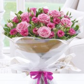 Happy Birthday Pink Lisianthus & Rose Hand-tied